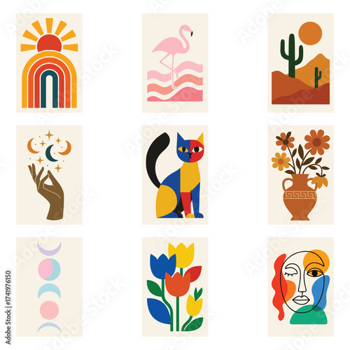 Collection of Eclectic Maximalist Wall Art Retro Modern Abstract Clipart Maximalist Home Decor