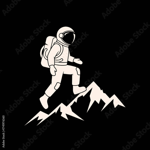 Astronaut climbing mountain exploring new heights space adventure overcoming challenges.