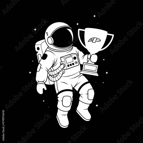 Astronaut floating in space holding a trophy space exploration concept 1.