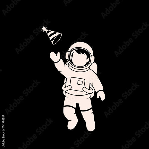 Astronaut Celebrating with Party Hat in Space Fun and Joyful Moment.