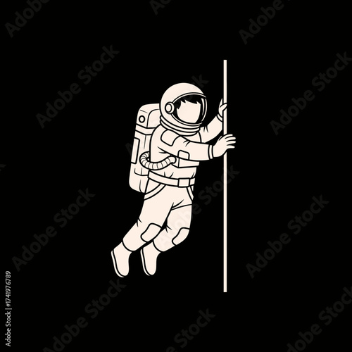 Astronaut in space holding onto a pole space exploration concept.