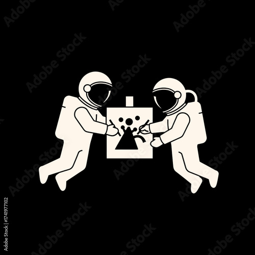 Astronauts working together on a space station science exploration.