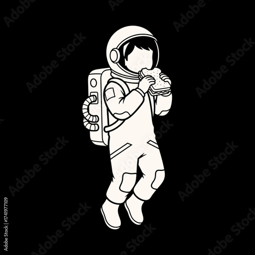 Astronaut enjoying a sandwich in space a humorous illustration.