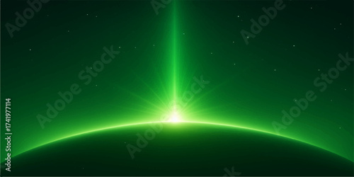 Abstract dark blue space illustration with a glowing earth planet, star light, and laser energy ray design backdrop