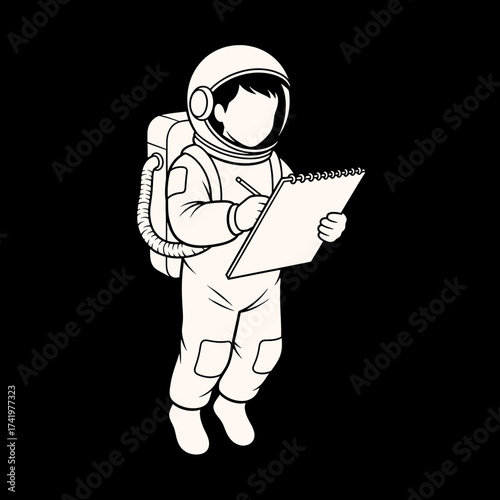 Astronaut in Space Taking Notes on a Notepad.