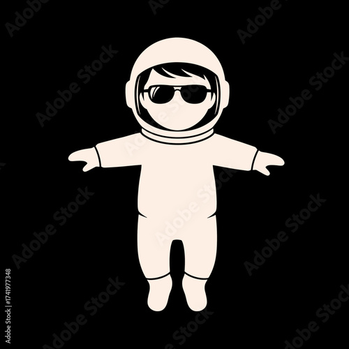 Astronaut in a spacesuit with sunglasses ready for space exploration mission.