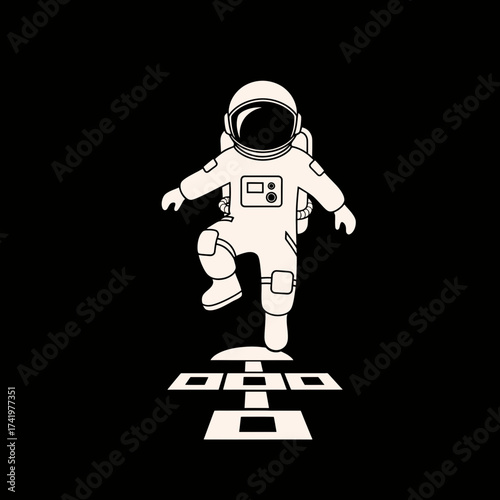 Astronaut playing hopscotch in space a fun and whimsical illustration.
