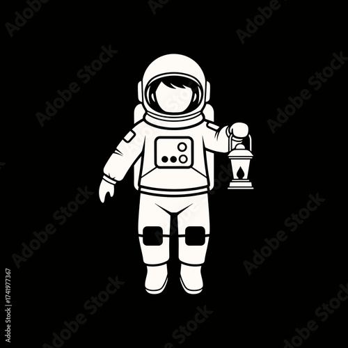 Astronaut with a lantern in space exploring the unknown adventure.