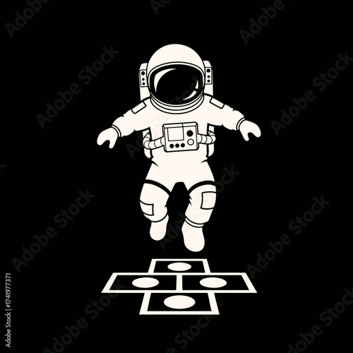 Astronaut playing hopscotch in space a fun and creative concept.