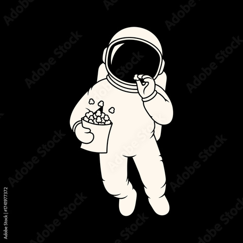 Astronaut enjoying popcorn in space a fun and quirky illustration.