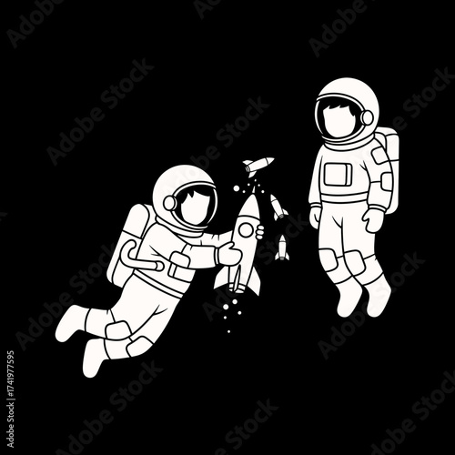 Astronauts in Space with Rockets and Space Exploration.