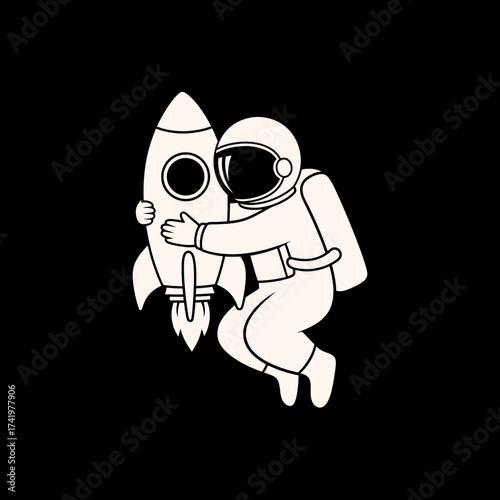 Astronaut embracing a rocket ship ready for space exploration and adventure.