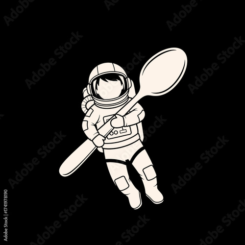 Astronaut Holding a Giant Spoon in Space Ready to Eat.