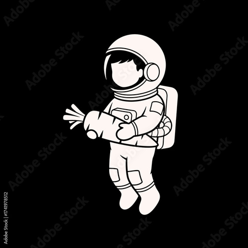 Astronaut Holding Carrot in Space Cartoon Illustration Black Background.