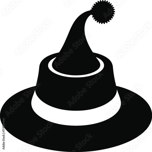 Stylish black wizard hat with decorative band perfect for designs on transparent background silhouette
