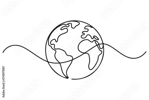 Hand drawn one line earth globe vector outline illustration for global concept design
