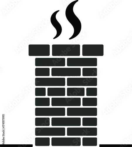 A black brick chimney with smoke rising ideal for design on transparent background silhouette