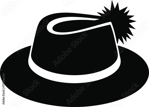 Simple black fedora hat graphic design element on transparent background silhouette