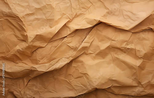 Capturing the organic folds and subtle textures of a crumpled piece of brown kraft paper, ideal for adding a touch of rustic charm to any design or project.