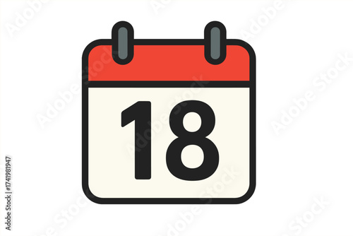Calendar icon with day 18. October eighteenth. Date symbol for schedule, appointment, important event, or deadline reminder. Time management, planner, organizer vector sign.