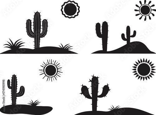 Simple desert landscapes illustrated on white

