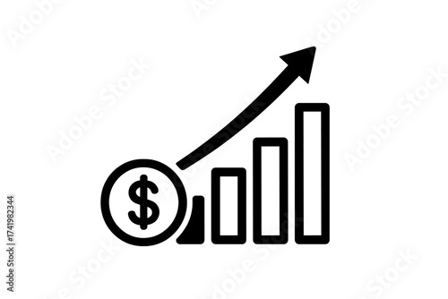 Dollar growth chart icon. Financial success and profit concept. Economic increase graph. Investment revenue and market value analysis. Finance statistics vector symbol.