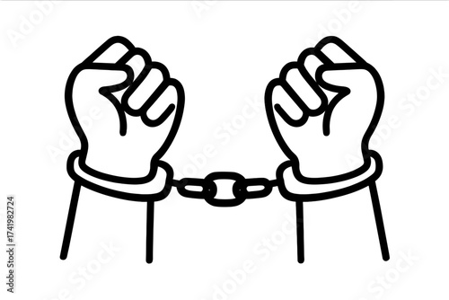 Handcuffed hands vector icon. Symbol for arrest, crime, law and justice. Metaphor for prison, jail, punishment, captivity, bondage and lack of freedom. Human rights concept.