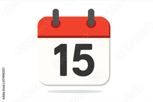 Number 15 on a calendar page. The 15th day of the month. Vector flat design daily calendar icon. Date and day of the year. Schedule, appointment, important event reminder symbol