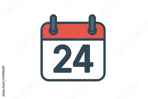 Calendar date icon day 24. Schedule appointment reminder. Event deadline symbol. Web planner organizer graphic. Vector illustration. Simple flat design. Date number twenty-four.