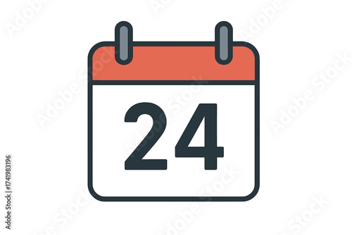 Calendar icon with the number 24. Date, day twenty-four sign. Schedule, appointment, reminder symbol. Time management, event planning, deadline vector illustration.