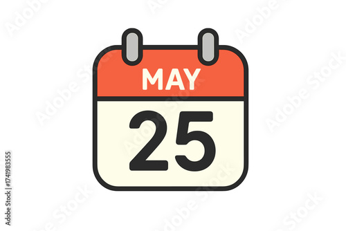 Vector flat design daily calendar icon showing May 23, twenty-third day of the month, date and day of the year calendar illustration with transparent background