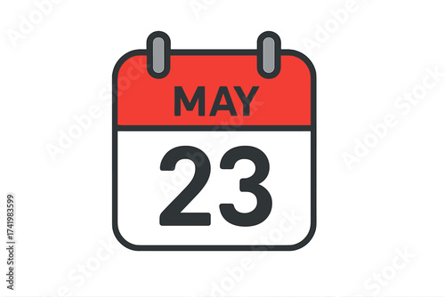 May 25 Daily Calendar Icon Flat Design Vector Illustration with Transparent Background and Date Display for Yearly Planner and Organizer