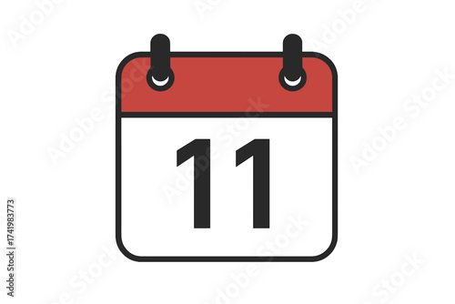 Flat style calendar icon showing November 11 date, vector illustration with transparent background, monthly planner, reminder concept, day and date symbol, time management design