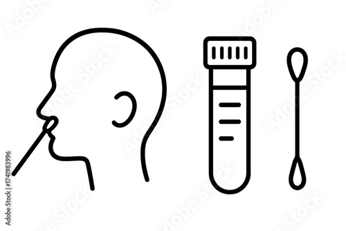 PCR test nasal swab vector icon, medical diagnostic kit illustration, coronavirus COVID-19 testing symbol, healthcare laboratory test tube and swab, transparent background
