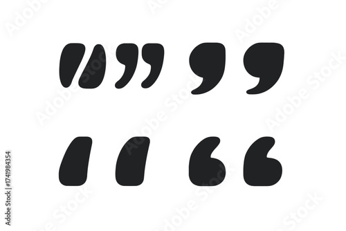 Set of Black Quote Marks and Speech Marks Collection, Inverted Commas Vector Illustration, Transparent Background, Typography Symbols, Ordered Design Elements for Text and Communication Projects