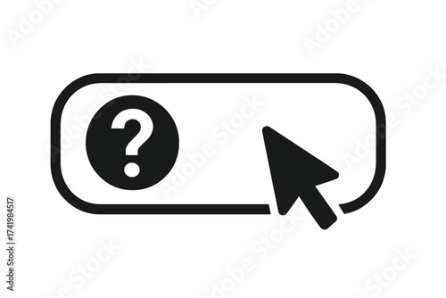 Help button with question mark icon and cursor arrow. Customer service, support, and frequently asked questions concept. Click for information. Vector for web and UI design.