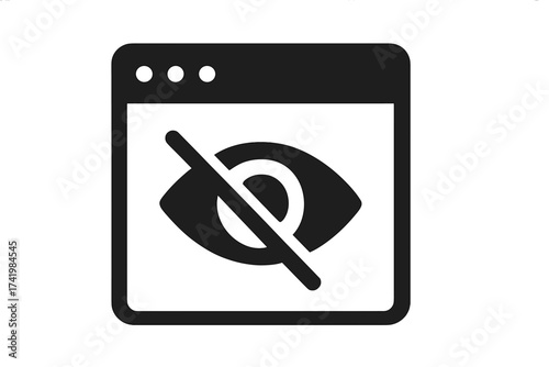 Hide vector icon. Browser page with no view symbol. Private content or sensitive information concept. Incognito mode, web censorship, or unavailable page. Vector sign.