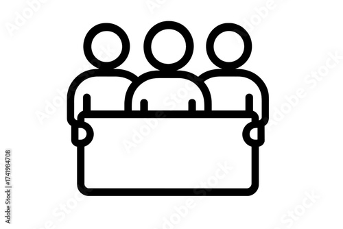 People holding blank banner. Icon of protest, demonstration. Community, teamwork concept. Activism, social movement pictogram. Group with empty sign for rally, picket vector.