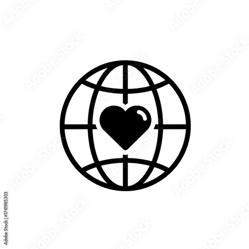 Global love and compassion icon world heart symbol international kindness concept.