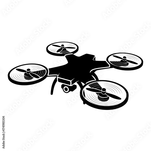 Drone illustration with four propellers in black and white style.