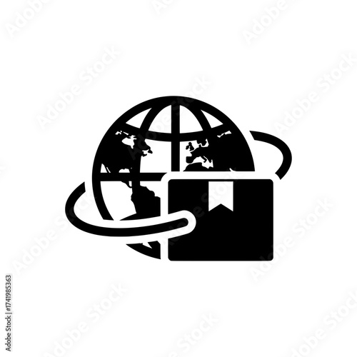 Global shipping and delivery concept with a package and globe.