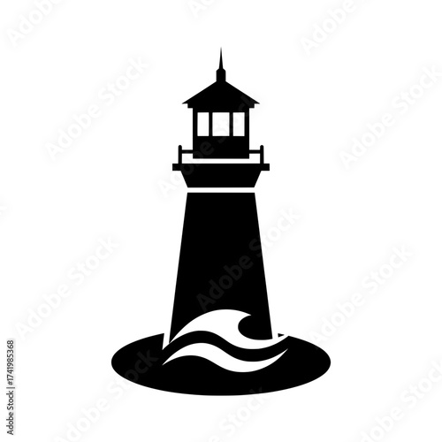 Lighthouse silhouette with waves nautical theme coastal design beacon of hope maritime symbol.