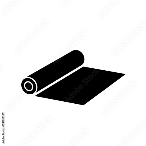 Roll of black paper with a portion unrolled on white background.