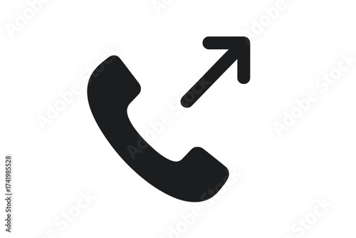 Outgoing call symbol icon, vector illustration of phone handset with arrow, communication concept, telephone call arrow, mobile call interface, transparent background
