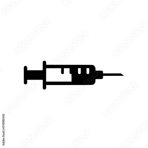 Medical syringe icon black and white healthcare and vaccination concept.