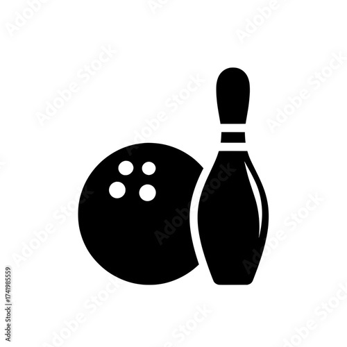 Bowling ball and pin icon black and white sport equipment leisure activity.