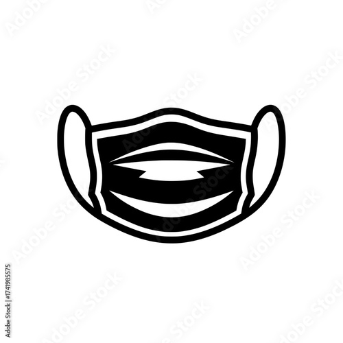 Black and white illustration of a medical face mask for protection.