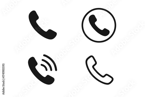 Phone call icons set, telephone handset symbols, vector illustration with transparent background, communication concept, call, contact, network, mobile and office phone design