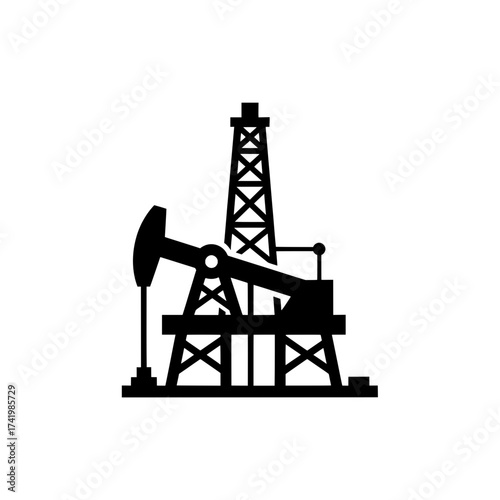 Oil pump jack silhouette isolated on white background industrial equipment.