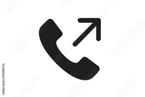 Outgoing call vector icon. Phone handset with an arrow symbol for dial out, call forwarding, or transfer. Simple flat glyph pictogram for web, app, UI and UX design element.